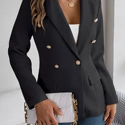 StyleCast Black Notched Lapel Double Breasted Blazers image 4