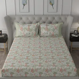 MASPAR Red & Green Floral Printed 200TC Cotton King Bedsheet With Pillow Cover image 3