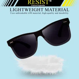 RESIST EYEWEAR Unisex Black Lens & Black Wayfarer Sunglasses with Polarised and UV Protected Lens image 5