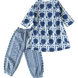 BAESD Girls Ethnic Motifs Printed Regular Pure Cotton A-Line Kurti With Salwar image 2