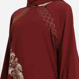 Arrabi Women Red Solid Burqa With Scarf image 2