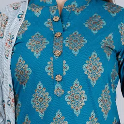 MAUKA Women Teal Printed Pure Cotton Kurta with Palazzo & Dupatta image 4
