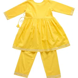 Cute Couture Girls Woven Design Regular Gotta Patti Kurta with Trousers image 5