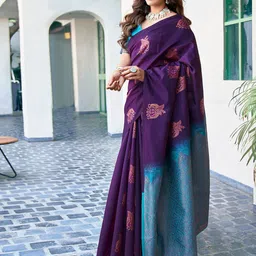 KALINI Woven Design Zari Silk Blend Saree  With Blouse Piece image 2