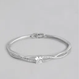 Carlton London Women Silver-Toned Brass Cubic Zirconia Rhodium-Plated Bangle-Style Bracelet image 3