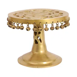 Two Moustaches Gold-Toned Pooja Chowki With Bells image 3