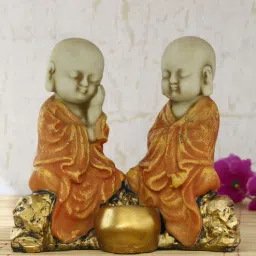 Yellow Set of 2 Monks Polyresin Tealight Holder by Ecraftindia-picture-17
