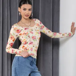 Shein Fitted Medium Length Full Sleeves Floral Print Top image 2