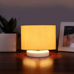 new era Off- White Cotton table lamp with White wood base0-picture-31