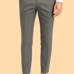valenor Men Slim Fit Grey Cotton Blend Trousers-picture-45