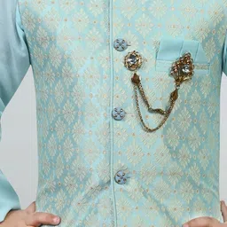 BT DEZINES Boys Floral Regular Raw Silk Mandarin Collar Kurta with Pyjama With Waistcoat image 4