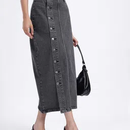 Women Solid Straight Black Skirt-image-65