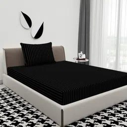atcamber Cotton Single Flat 300 TC Striped Bedsheet-picture-22