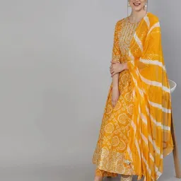 Woman's kurta set Embroidered Anarkali Kurta, Bottom & Dupatta Set-image-17