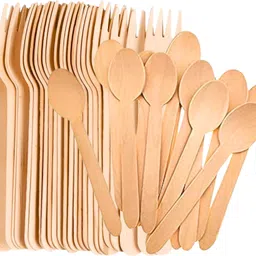 ucorps 16cm Wooden Spoon & Fork Set Disposable Wooden Cutlery Set-picture-16