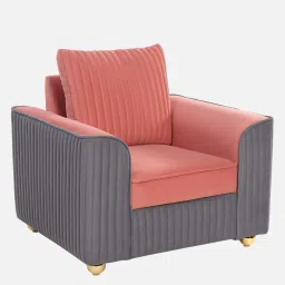 casacraft from pepperfry Elysia Water Repellant Velvet 1 Seater Sofa In Blush Pink And Fossil Grey Color image 4