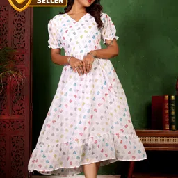 swastik Women Maxi White Full Length Dress image 3