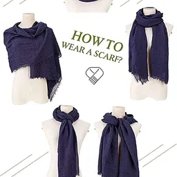 icw Self Design Cotton Blend Women Black, White Scarf, Stole image 2