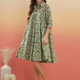 liaparo Women Gathered Green Knee Length Dress-picture-45