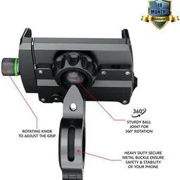 yellowfin Claw Grip Aluminium Alloy Waterproof 2.5 A USB Charger with 360° Rotation, adjustable to Handlebar & Mirror Mount for Maps and GPS Navigation Motorcycle/Scooter/ Bike Mobile Holder image 2