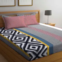 arrabi Multicolor Geometric 300 TC Cotton Blend King Sized Bed Sheets with 2 Pillow Covers-picture-15