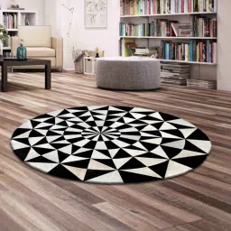 dazzhome Black & White Hair On Leather Geometrical Hand Woven 7ftx7ft(Round Carpet) image 1