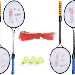 knk Double Shaft Badminton Racket Pack Of 4 Piece With 3 Piece Plastic Shuttle And 1 Piece Badminton Net Badminton Kit-picture-11