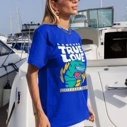 leotude Women Printed Round Neck Cotton Blend Blue T-Shirt image 4