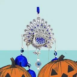 knwfire Peacock Metal Evil Eye Wind Chime | Turkish Wall Hanging for Positive Energy Brass Windchime image 5