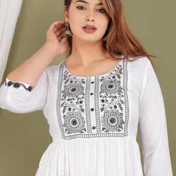 yugta Women Fit and Flare White Midi/Calf Length Dress image 4