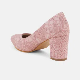 Mast & Harbour Pink Textured Round Toe Block Heels image 5