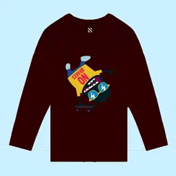 NUSYL Boys Maroon Printed V-Neck T-shirt image 3