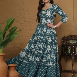 glam roots Printed Rayon Blend Stitched Anarkali Gown image 4