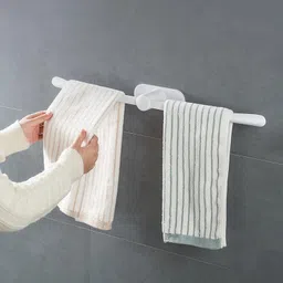 wolpin Self-Adhesive Plastic Towel Rack with 2 Detachable Arms (62 cm, White) White Towel Holder-picture-13