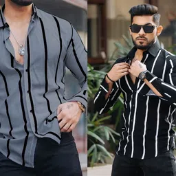 combraided Men Regular Fit Striped Slim Collar Casual Shirt image 3