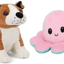 Pink Octopus & Bull dog Soft Stuffed Toy - 30 cm - 18 cm-image-74