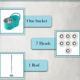 v-mop Premium Classic Spin Bucket Mop With 7 Refills (( 6 Months Warranty on Rod )) Mop Set image 2