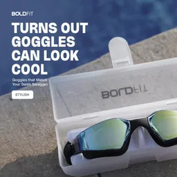 boldfit Swimming Goggles for Adults Airtight Adjustable Strap Ear & Nose Plug image 3