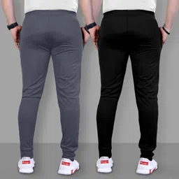 suzaro Pack of 2 Men Solid Black, Grey Track Pants image 2