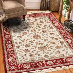 obsessions Cream and Maroon Persian 4x6 Feet Machine Made Carpet image 1