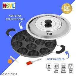 Nsvl Non Stick 12 Cavity Appam Patra Handle with Lid, Paniyarakkal | Paniyaram | Appam Pan with Silicon Brush-picture-10