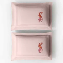 platina india Pink Stripped Bedsheet With Solid, Embroidery Pillows 800 Tc Cotton King Sized Double Bedsheet With 2 Pillow Covers image 3