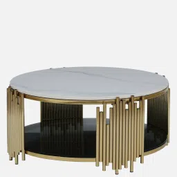 casacraft from pepperfry Artis Metal Round Coffee Table In Golden Base With Porcelain Top image 4
