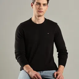 tommy hilfiger Men Solid Crew Neck Black Sweater image 1