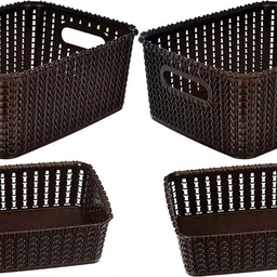 heart home Plastic Multipurposes Large & Small Size M 20-15 Plastic Basket-Pack of 4 (Brown) Storage Basket-picture-11