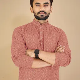 orifab Men Embroidered Cotton Blend Straight Kurta image 3