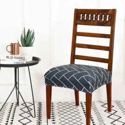 b7 creations Black Printed Polyester Blend 16x20 Inches Chair Covers (Set of 6)-picture-15
