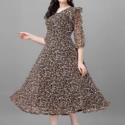 fashion2wear Floral Print Georgette Stitched Flared/A-line Gown image 1