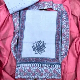 PALASH Ethnic Motifs Block Printed Patchwork Pure Cotton Unstitched Dress Material image 2