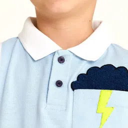 Cherry Crumble Unisex Kids Blue & White Colourblocked Polo Collar T-shirt image 4